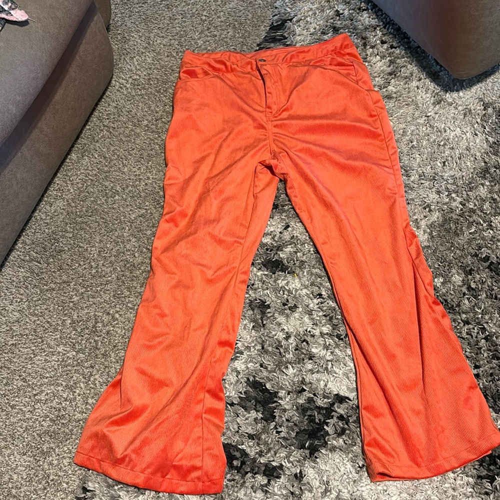Orange velvet corduroy flare pants